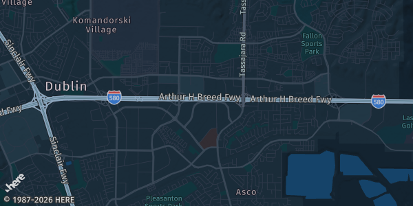 Map of Pleasanton, CA. The exact address of Rosewood Commons Conference Center is not known, so the map shows the area rather than a specific building.