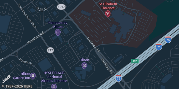 Map showing Hilton Hotel in Florence, KY.