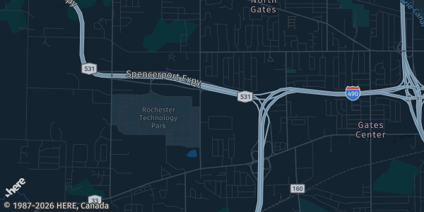 Map of Rochester, NY. The exact address of Total Sports Experience is not known, so the map shows the area rather than a specific building.