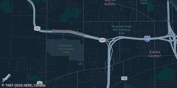 Map of Rochester, NY. The exact address of Total Sports Experience is not known, so the map shows the area rather than a specific building.