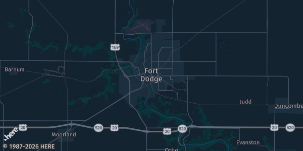 Map of Fort Dodge, IA. The exact address of this venue is not known, so the map shows the area rather than a specific building.