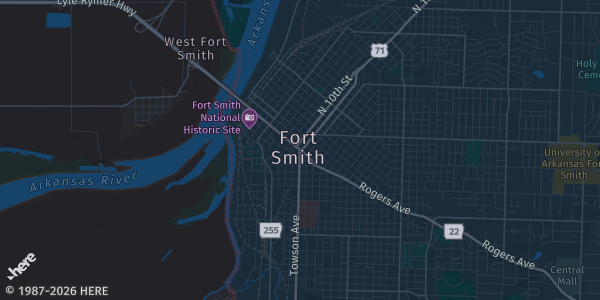 Map of Ft. Smith, AR. The exact address of Fort Smith Convention Center is not known, so the map shows the area rather than a specific building.