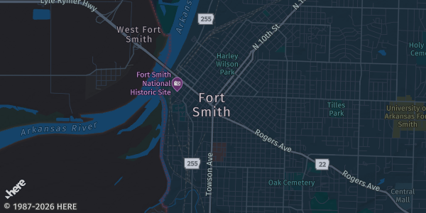Map of Ft. Smith, AR. The exact address of Fort Smith Convention Center is not known, so the map shows the area rather than a specific building.