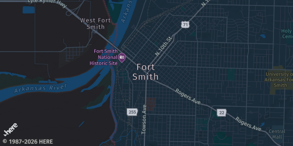Map of Ft. Smith, AR. The exact address of Fort Smith Convention Center is not known, so the map shows the area rather than a specific building.