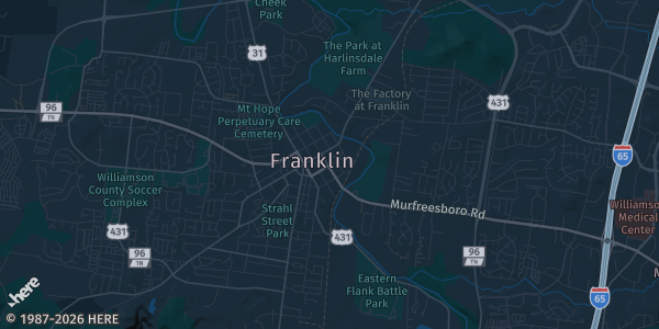 Map of Franklin, TN. The exact address of Moore Elementary School is not known, so the map shows the area rather than a specific building.
