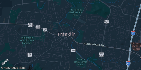 Map of Franklin, TN. The exact address of Moore Elementary School is not known, so the map shows the area rather than a specific building.