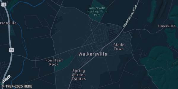 Map of Walkersville, MD. The exact address of Frederick Sports Card Show is not known, so the map shows the area rather than a specific building.