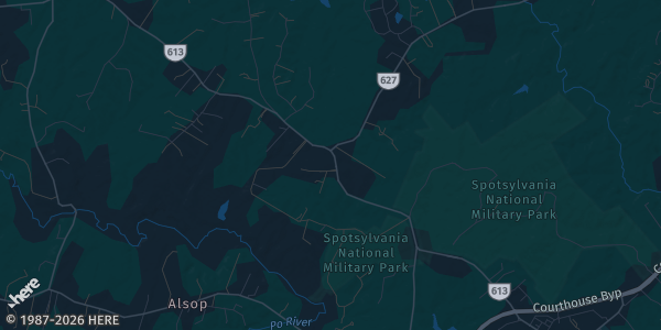 Map of Spotsylvania, VA. The exact address of American Legion Post 320 is not known, so the map shows the area rather than a specific building.