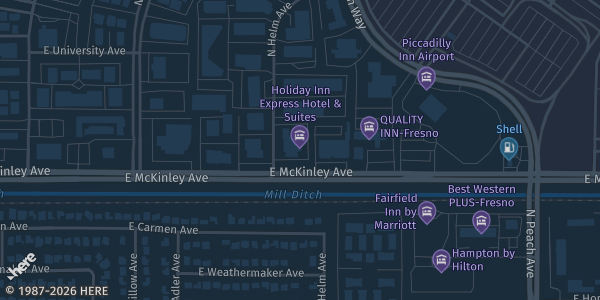 Map showing Holiday Inn Fresno Airport in Fresno, CA.