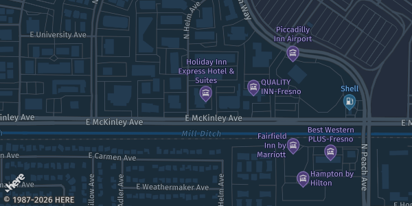 Map showing Holiday Inn Fresno Airport in Fresno, CA.