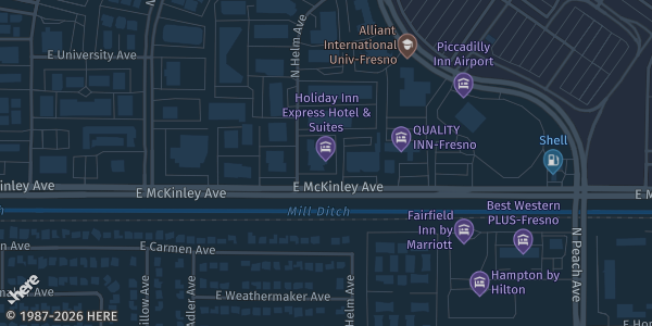 Map showing Holiday Inn Fresno Airport in Fresno, CA.