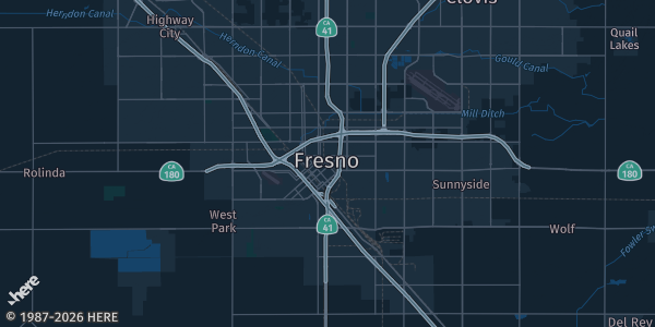 Map of Fresno, CA. The exact address of Venue to be announced — Fresno, CA is not known, so the map shows the area rather than a specific building.
