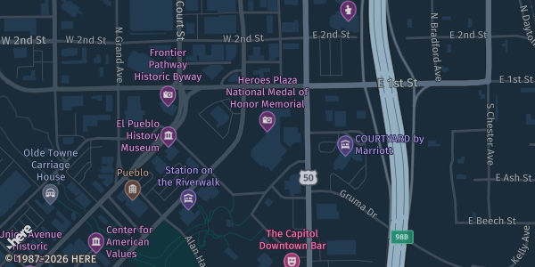 Map showing Pueblo Convention Center in Pueblo, CO.