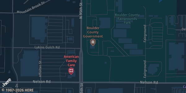 Map showing Boulder County Fairgrounds, Barn A in Longmont, CO.
