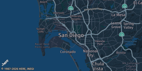 Map of San Diego, CA. The exact address of this venue is not known, so the map shows the area rather than a specific building.