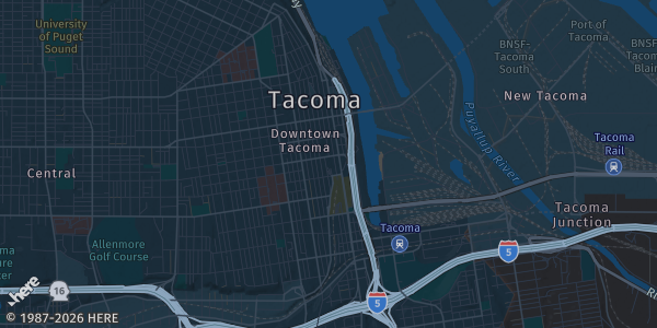 Map of Tacoma, WA. The exact address of CGC & JSA is not known, so the map shows the area rather than a specific building.