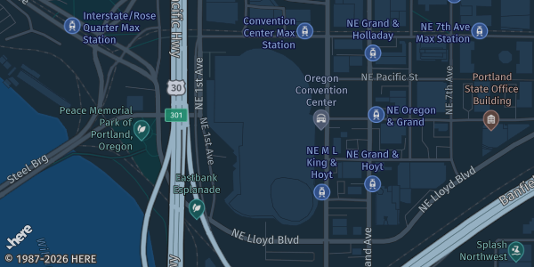 Map showing Oregon Convention Center in Portland, OR.