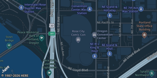 Map showing Oregon Convention Center in Portland, OR.