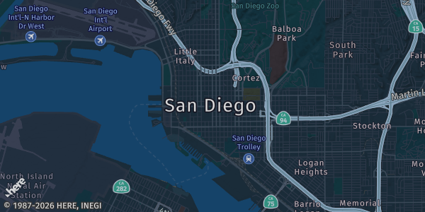 Map of San Diego, CA. The exact address of Town & Country Resort is not known, so the map shows the area rather than a specific building.