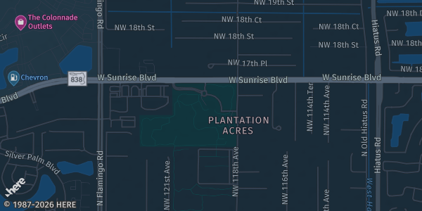 Map showing Volunteer Park Center in Plantation, FL.