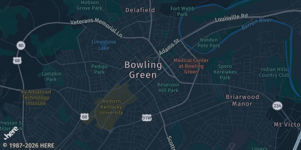 Map of Bowling Green, KY. The exact address of Fuel Fortress is not known, so the map shows the area rather than a specific building.