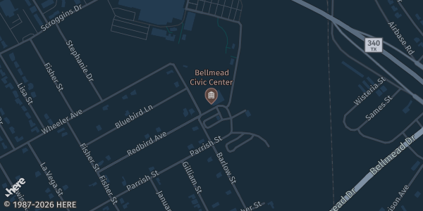 Map showing Bellmead Civic Center in Waco, TX.