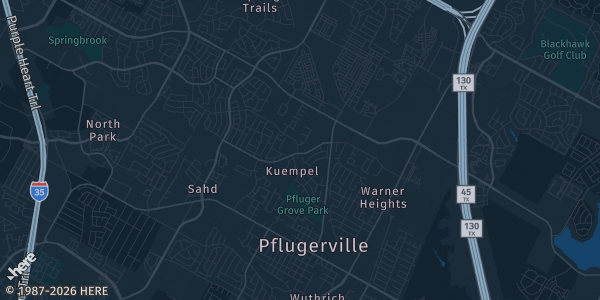 Map of Pflugerville, TX. The exact address of Pflugerville Conference Center is not known, so the map shows the area rather than a specific building.