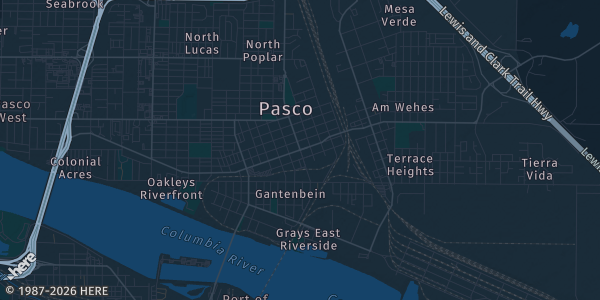 Map of Pasco, WA. The exact address of Hapo Center is not known, so the map shows the area rather than a specific building.