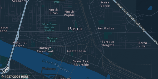 Map of Pasco, WA. The exact address of Hapo Center is not known, so the map shows the area rather than a specific building.