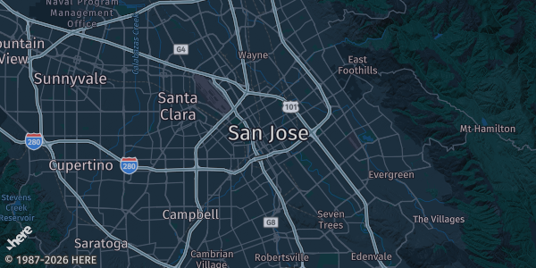 Map of San Jose, CA. The exact address of this venue is not known, so the map shows the area rather than a specific building.