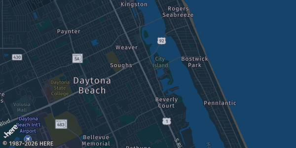 Map of Daytona Beach, FL. The exact address of Volusia Mall in Daytona Beach is not known, so the map shows the area rather than a specific building.