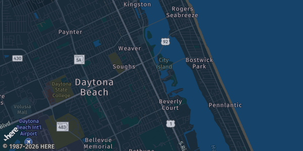 Map of Daytona Beach, FL. The exact address of Volusia Mall in Daytona Beach is not known, so the map shows the area rather than a specific building.