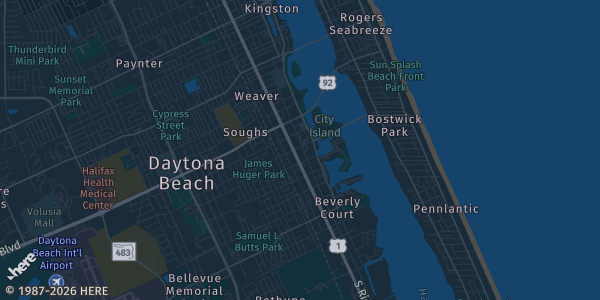 Map of Daytona Beach, FL. The exact address of Volusia Mall in Daytona Beach is not known, so the map shows the area rather than a specific building.