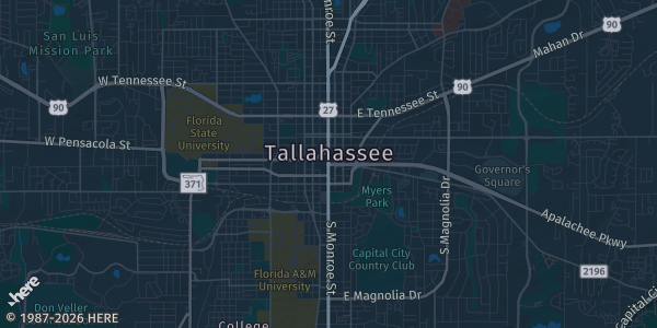 Map of Tallahassee, FL. The exact address of Game Vault is not known, so the map shows the area rather than a specific building.
