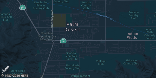 Map of Palm Desert, CA. The exact address of The Shops at Palm Desert is not known, so the map shows the area rather than a specific building.
