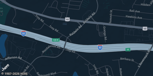 Map of Parsippany, NJ. The exact address of Police Athletic League Building is not known, so the map shows the area rather than a specific building.