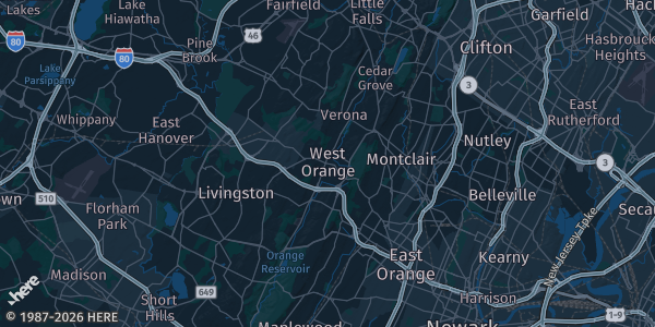 Map of West Orange, NJ. The exact address of this venue is not known, so the map shows the area rather than a specific building.