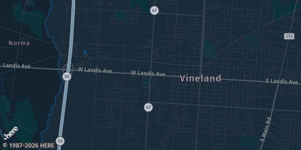 Map of Vineland, NJ. The exact address of Garden State Comic Fest is not known, so the map shows the area rather than a specific building.