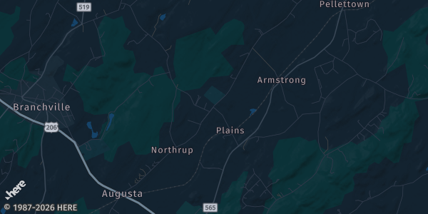 Map of Augusta, NJ. The exact address of Sussex Fairgrounds is not known, so the map shows the area rather than a specific building.