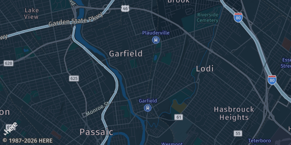 Map of Garfield, NJ. The exact address of 490 Midland Ave., Garfield, NJ is not known, so the map shows the area rather than a specific building.