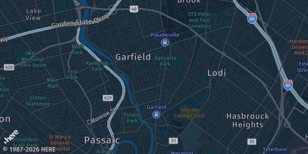 Map of Garfield, NJ. The exact address of 490 Midland Ave., Garfield, NJ is not known, so the map shows the area rather than a specific building.