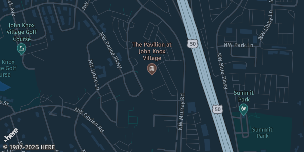 Map showing The Pavilion at John Knox Village in Lee's Summit, MO.