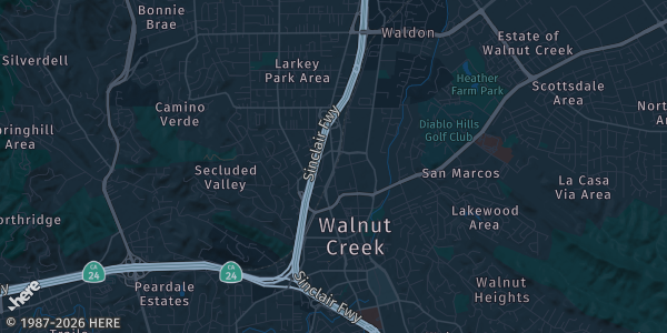 Map of Walnut Creek, CA. The exact address of Embassy Suites Walnut Creek is not known, so the map shows the area rather than a specific building.