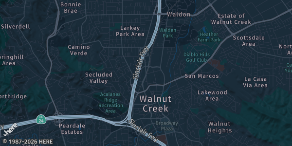 Map of Walnut Creek, CA. The exact address of Embassy Suites Walnut Creek is not known, so the map shows the area rather than a specific building.