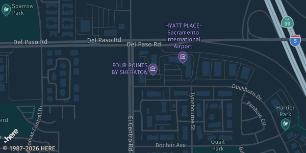 Map showing Four Points Sheraton in Sacramento, CA.