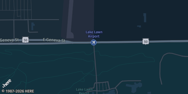 Map showing Lake Lawn Resort in Delavan, WI.