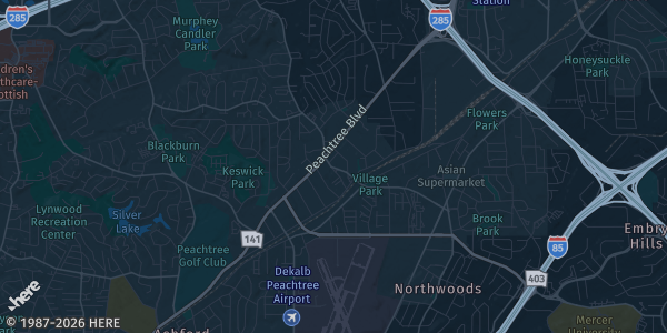 Map of Chamblee, GA. The exact address of Double Tree Hotel is not known, so the map shows the area rather than a specific building.