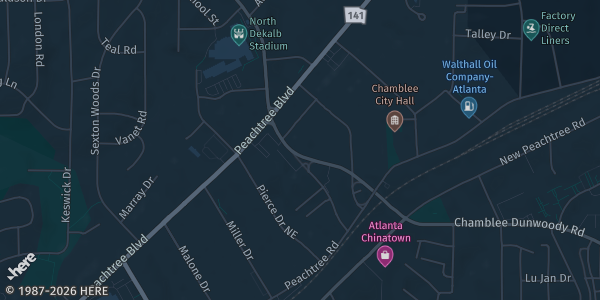 Map showing Double Tree Hotel in Chamblee, GA.