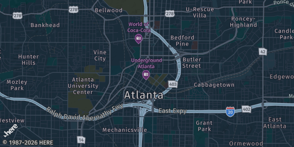 Map of Atlanta, GA. The exact address of DoubleTree by Hilton Atlanta Perimeter Dunwoody is not known, so the map shows the area rather than a specific building.
