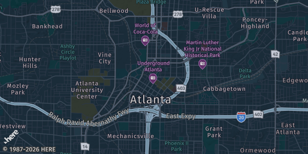 Map of Atlanta, GA. The exact address of DoubleTree by Hilton Atlanta Perimeter Dunwoody is not known, so the map shows the area rather than a specific building.